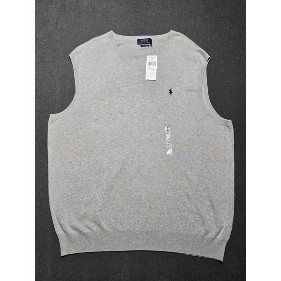 Polo Ralph Lauren Gray Pima Cotton V-Neck Sleeveless Sweater Vest Mens XLT Tall - Picture 1 of 8